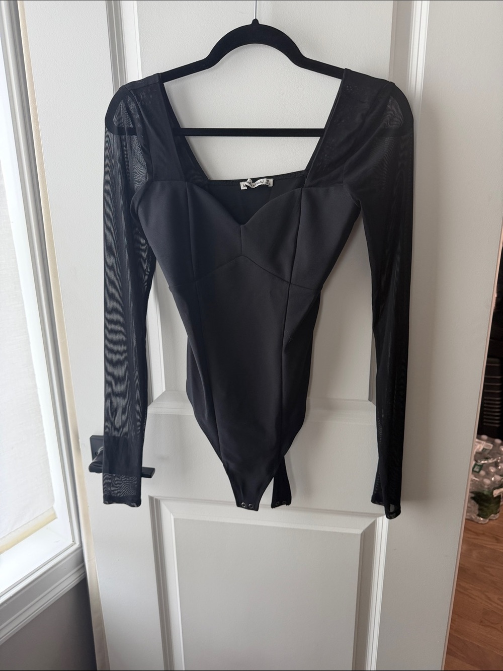 Abercrombie & Fitch Black Mesh Sleeve Sweetheart Bodysuit